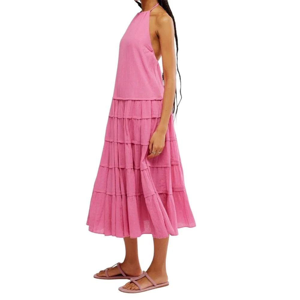 NWT Free People Somewhere Sunny Halter Midi Dress - Island Flower - Picture 3 of 4